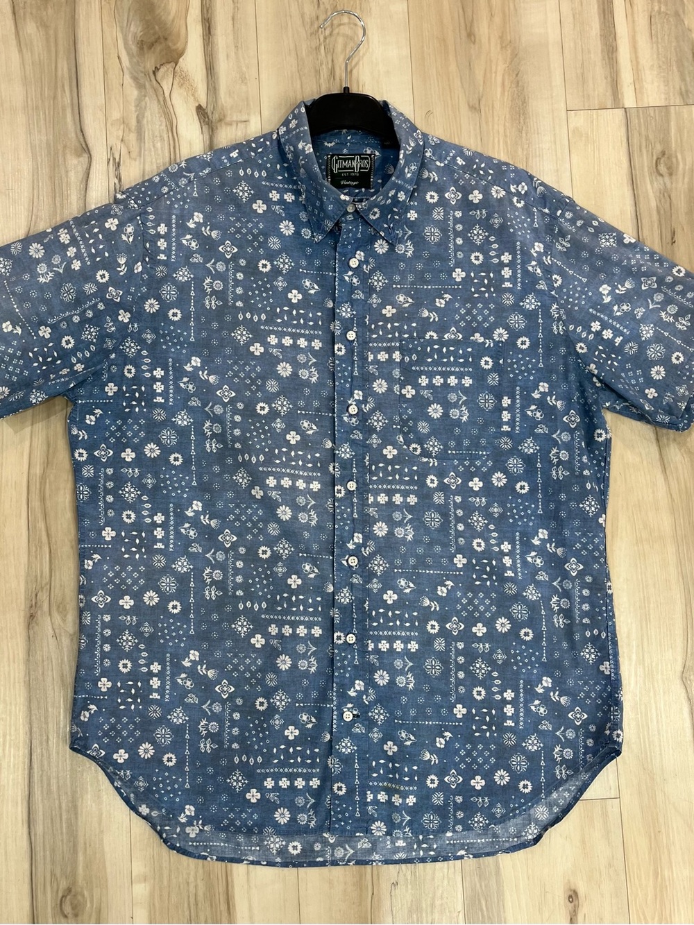 Gitman Brothers Blue Short-Sleeve Button-Down with White Bandana Print